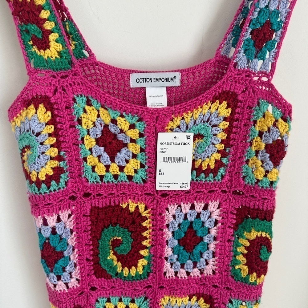 NWT Cotton Emporium Patchwork Crotchet Knit Midi Dress Size Small - Picture 5 of 6